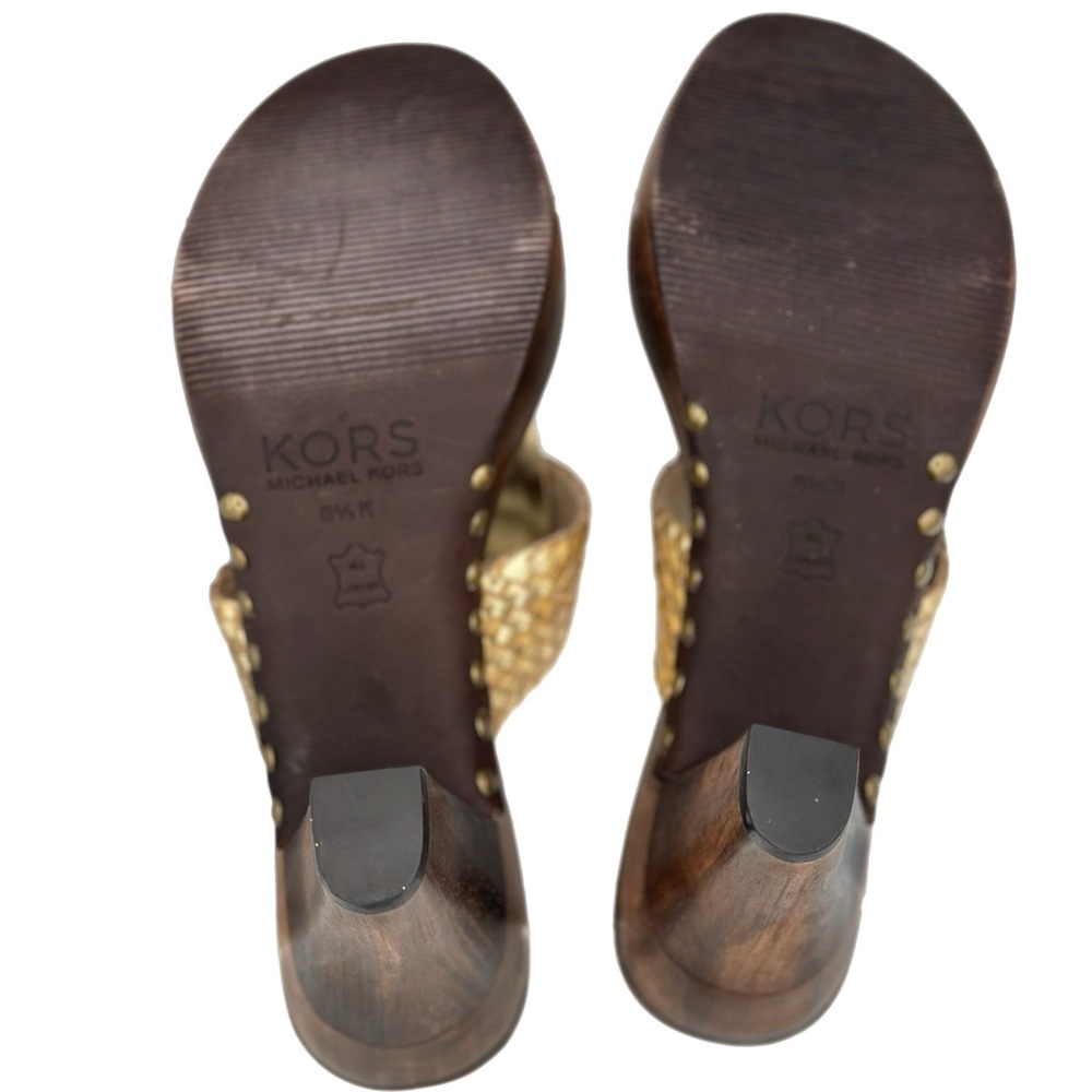 Michael Kors Gold Woven Leather Wood Heel Sandals | Size 8.5M - Picture 4 of 4
